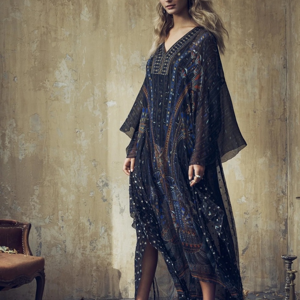 Camilla "Gateway to Giza" Sheer Silk Kaftan with Slip size S/M